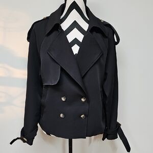 Saodimallsu Black Double-Breasted Jacket, Tortoise Buckles & Buttons, New Sz L